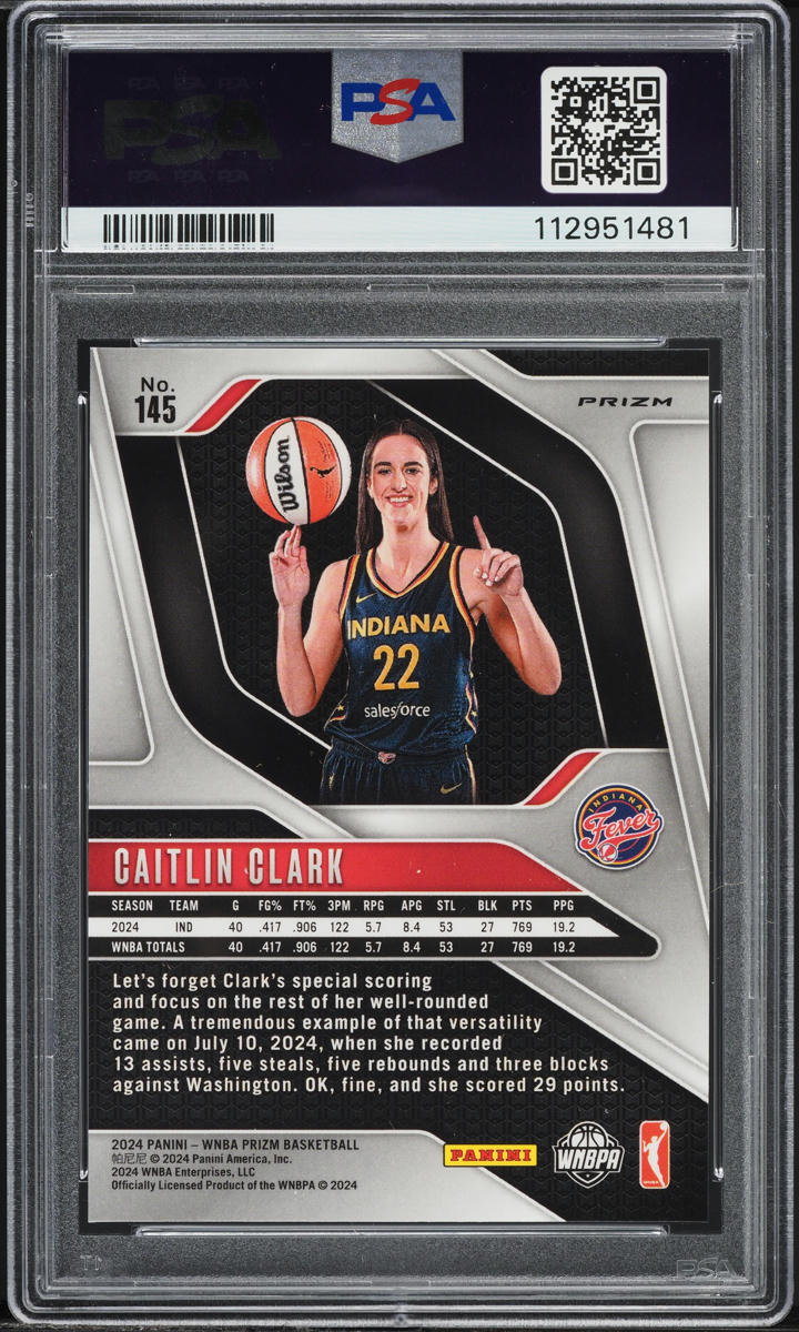 2024 Panini Prizm WNBA Ice Caitlin Clark ROOKIE #145 PSA 10 GEM MINT