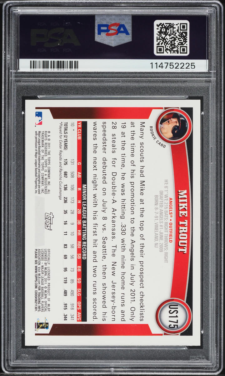 2011 Topps Update Cognac Diamond Anniversary Mike Trout ROOKIE #US175 PSA 9 MINT