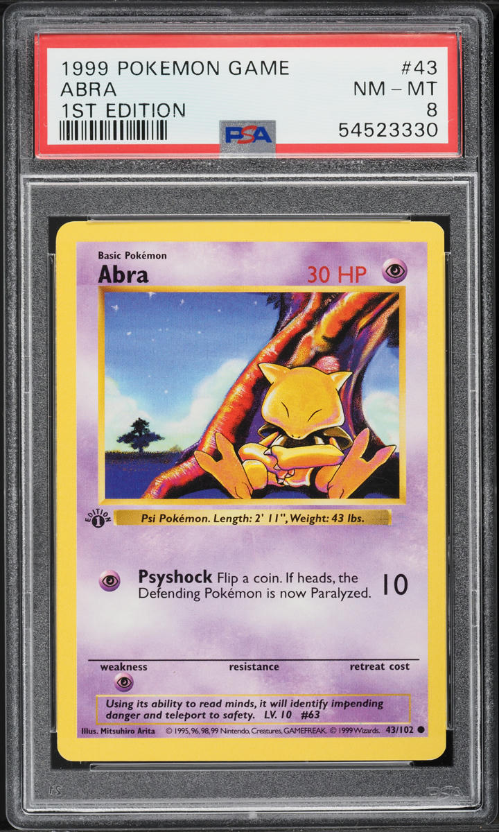 1999 Pokemon Base Set Shadowless 1st Edition Abra #43 PSA 8 NM-MT
