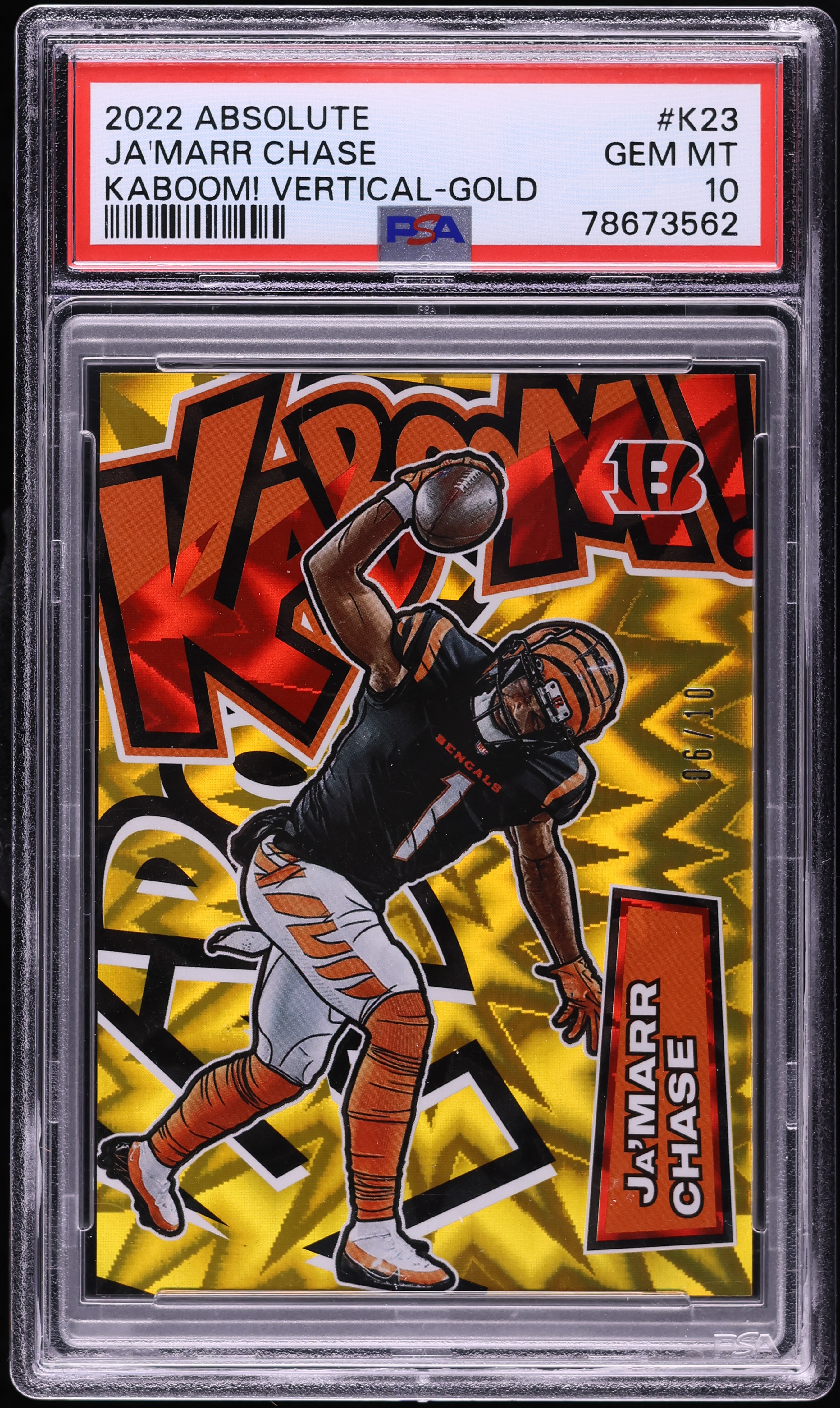 2022 Absolute Kaboom! Vertical Gold Ja'Marr Chase /10 #K23 PSA 10