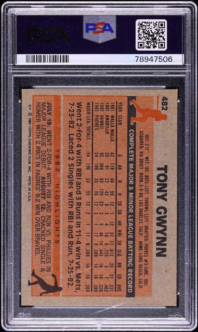 1983 Topps Tony Gwynn ROOKIE #482 PSA 1 PR