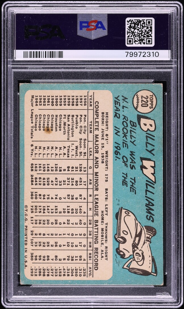 1965 Topps Billy Williams #220 PSA 3 VG