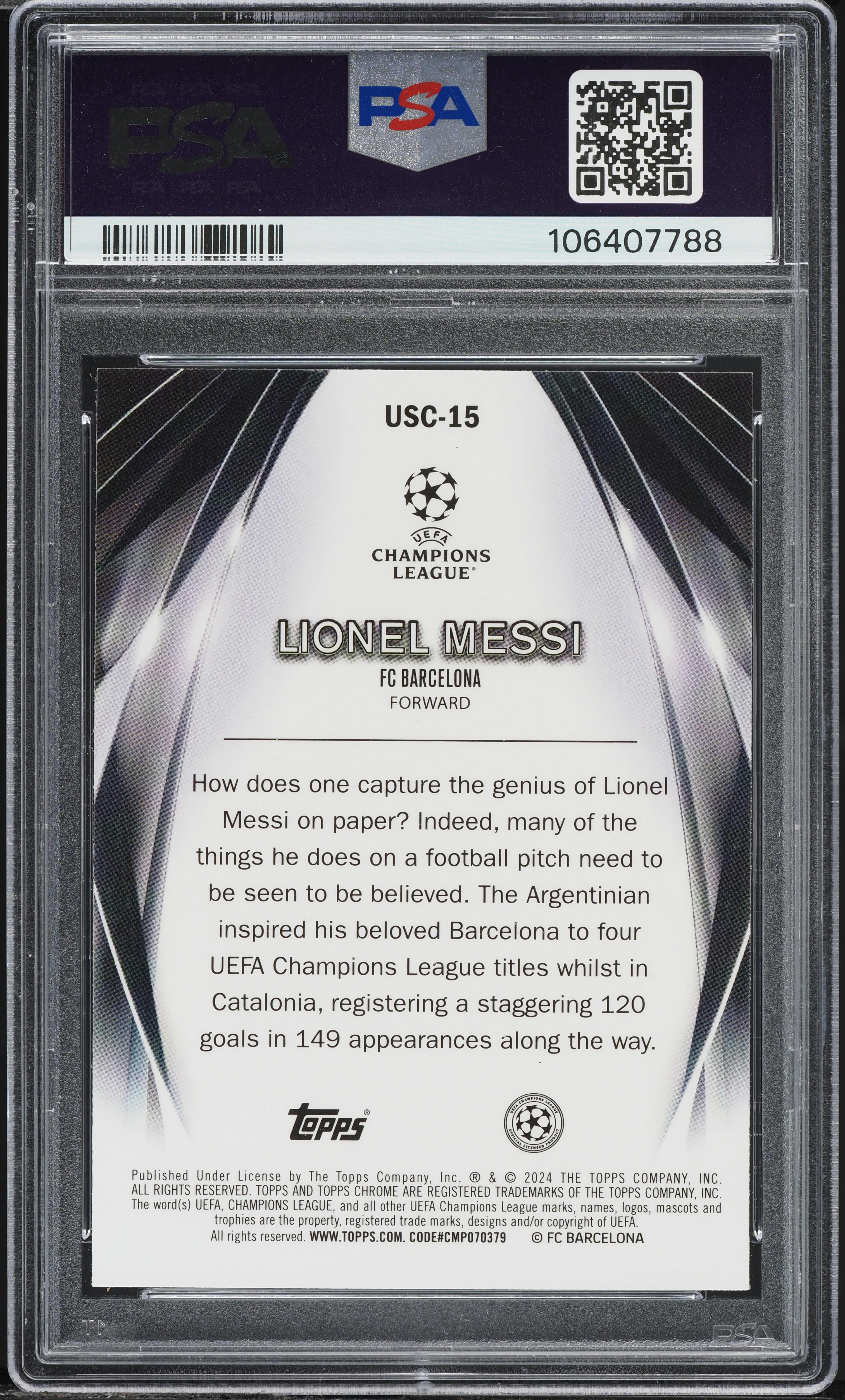 2023 Topps Chrome UEFA CC Ultimate Stage Lionel Messi AUTO #USC-15 PSA 9 MINT on Fanatics Collect 2023 Topps Chrome UEFA CC Ultimate Stage Lionel Messi AUTO #USC-15 PSA 9 MINT on Fanatics Collect
