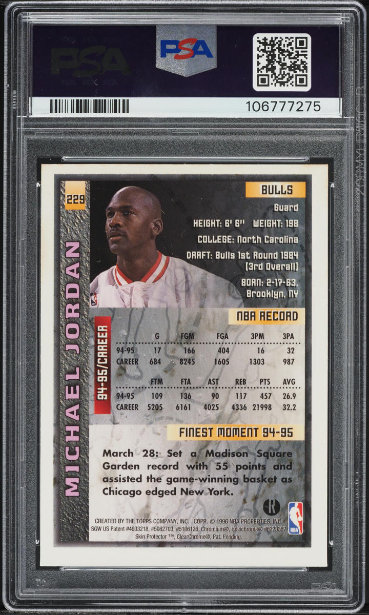 1995 Finest REFRACTOR w/ Coating Michael Jordan #229 PSA 7 NRMT