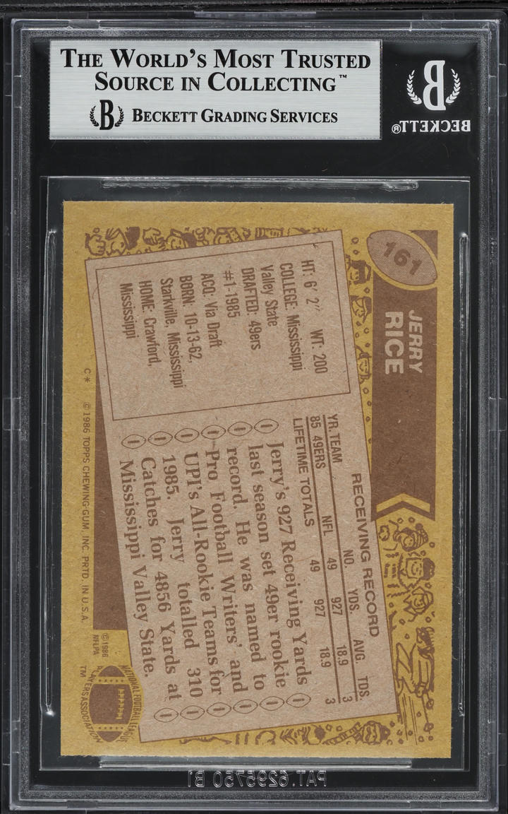 1986 Topps Football Jerry Rice ROOKIE #161 BGS 8.5 NM-MT+