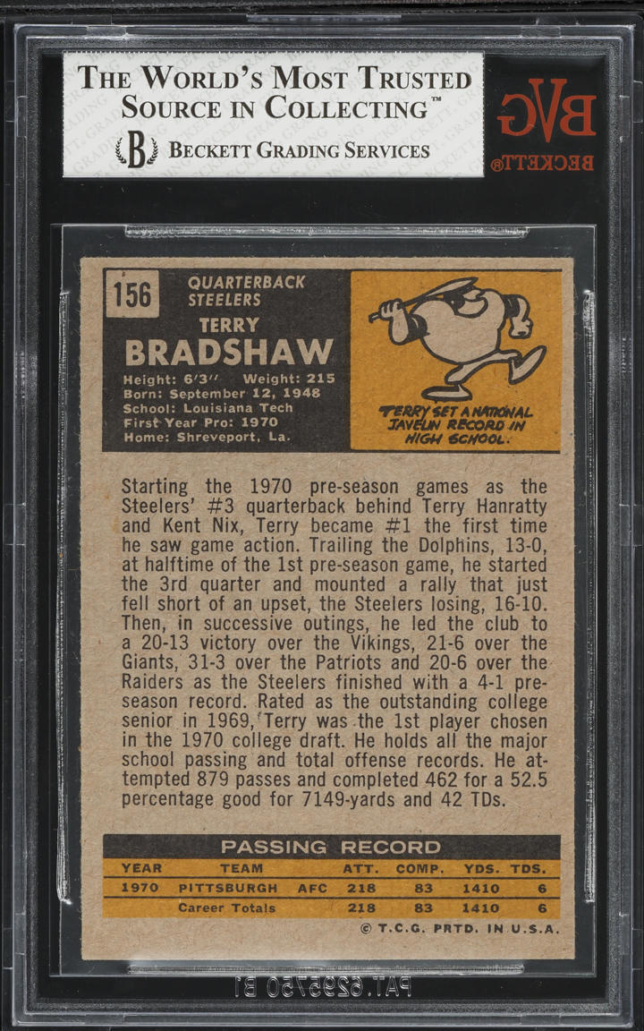 1971 Topps Football Terry Bradshaw ROOKIE #156 BVG 7 NRMT