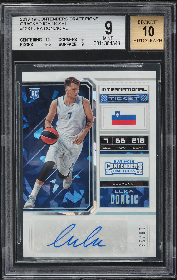 2018 Panini Contenders Draft Cracked Ice Ticket Luka Doncic RC AUTO /23 BGS 9