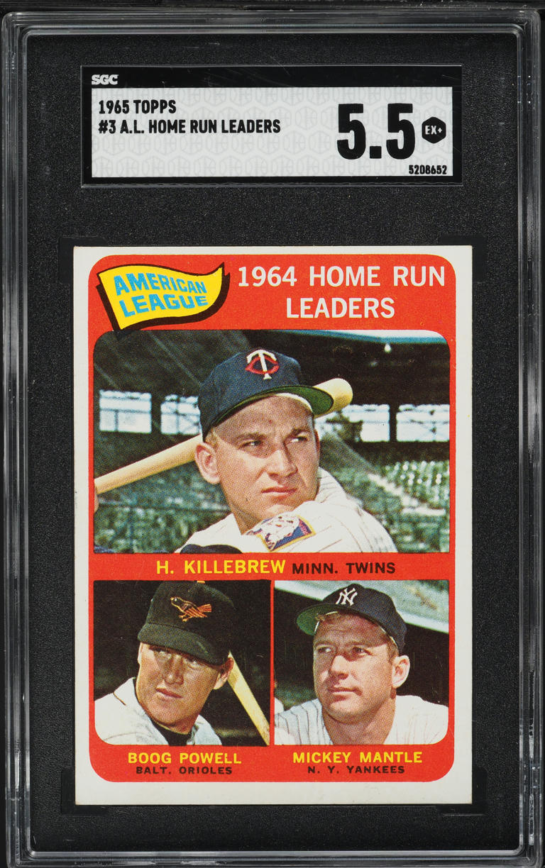 1965 Topps Mickey Mantle Harmon Killebrew Boog Powell AL HR LEADERS #3 SGC 5.5