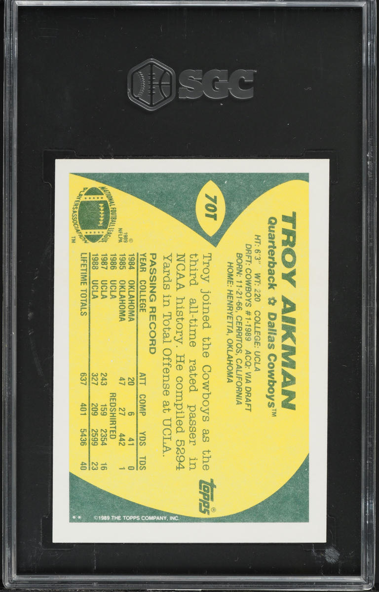1989 Topps Traded Troy Aikman ROOKIE #70T SGC 9 MINT