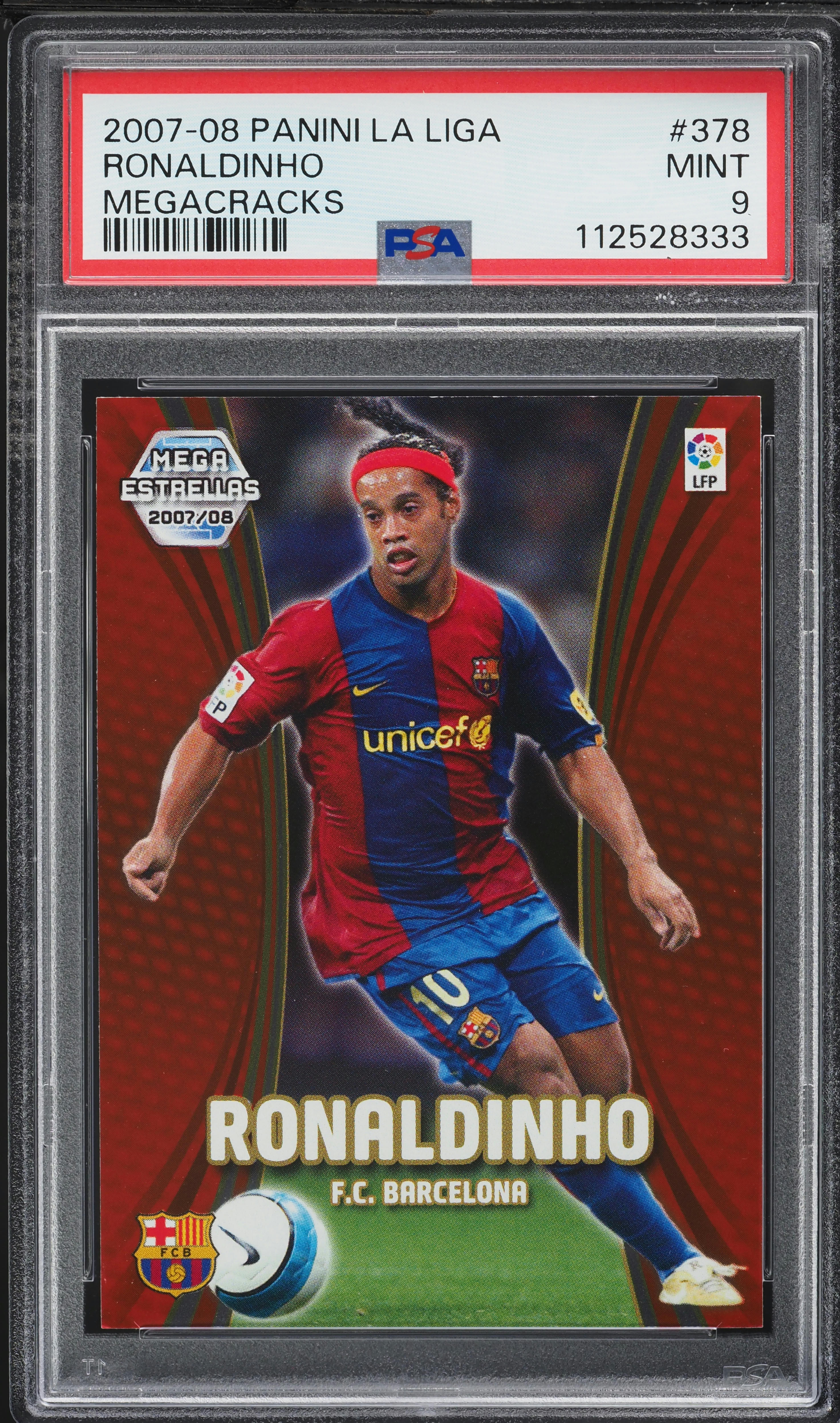 2007 Panini La Liga Mega Cracks Ronaldinho #378 PSA 9 MINT on
