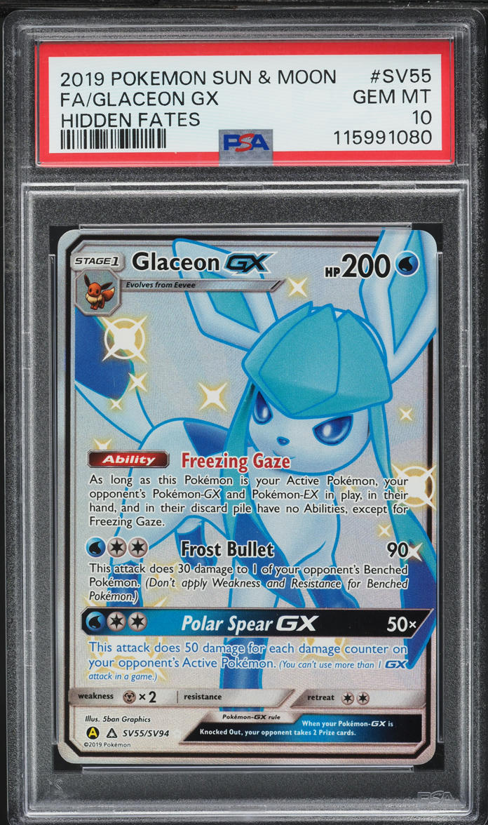 2019 Pokemon SM Hidden Fates Full Art Shiny Glaceon GX #SV55 PSA 10 GEM MINT