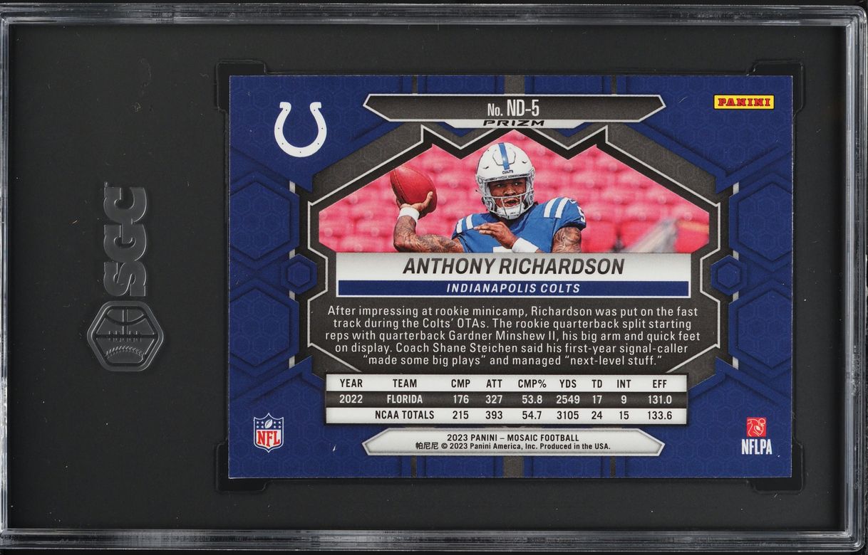2023 Panini Mosaic Blue Reactive Anthony Richardson ROOKIE #ND-5 SGC 10 GEM MINT