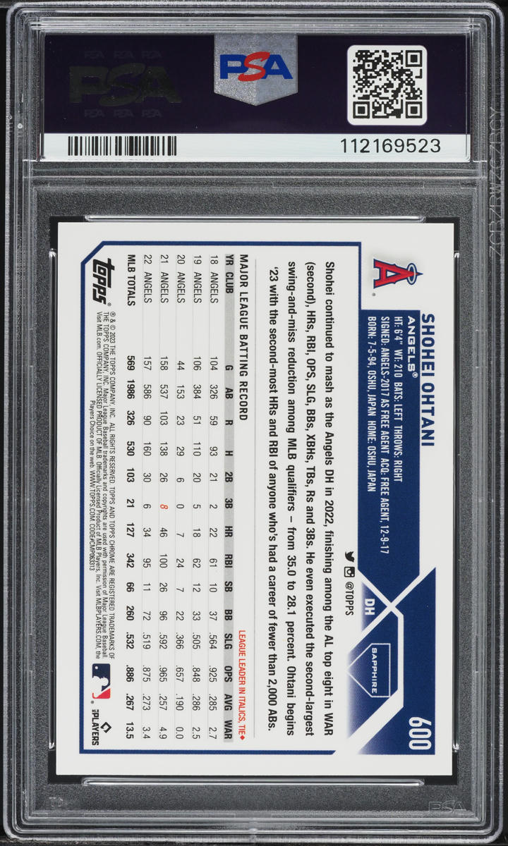 2023 Topps Chrome Sapphire Purple Shohei Ohtani /10 #600 PSA 10 GEM MINT