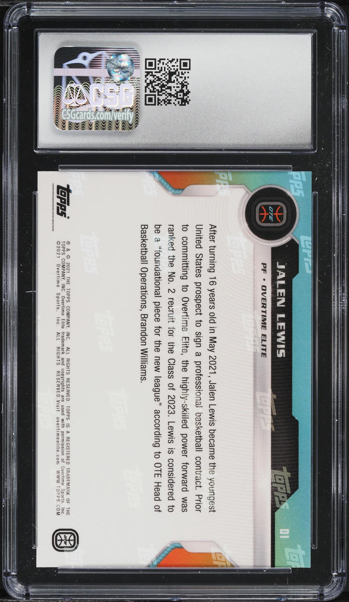 2021 Topps Now Overtime Elite Debut Jalen Lewis ROOKIE #D1 CSG 10 GEM MINT