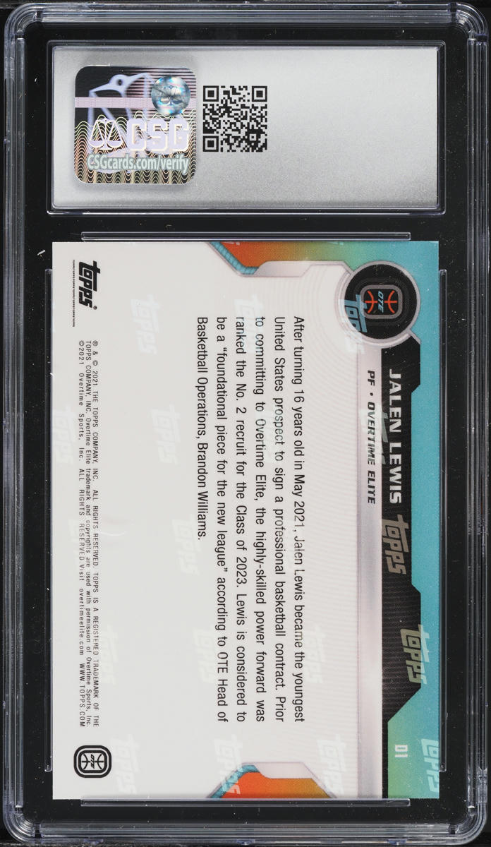 2021 Topps Now Overtime Elite Debut Jalen Lewis ROOKIE #D1 CSG 10 GEM MINT