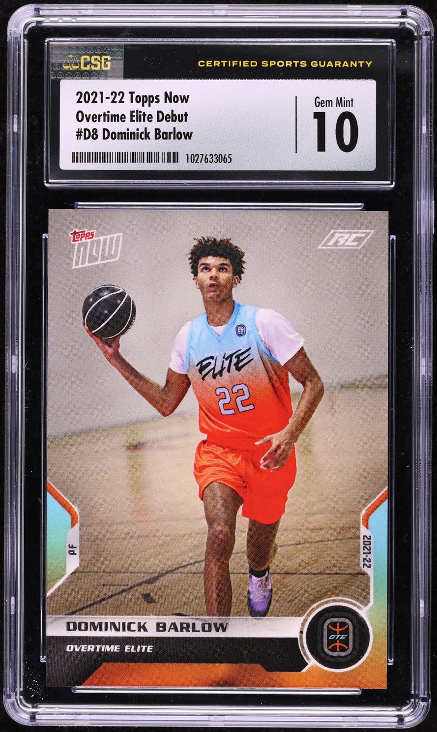 2021 Topps Now Overtime Elite Debut Dominick Barlow ROOKIE #D8 CSG 10 GEM MINT