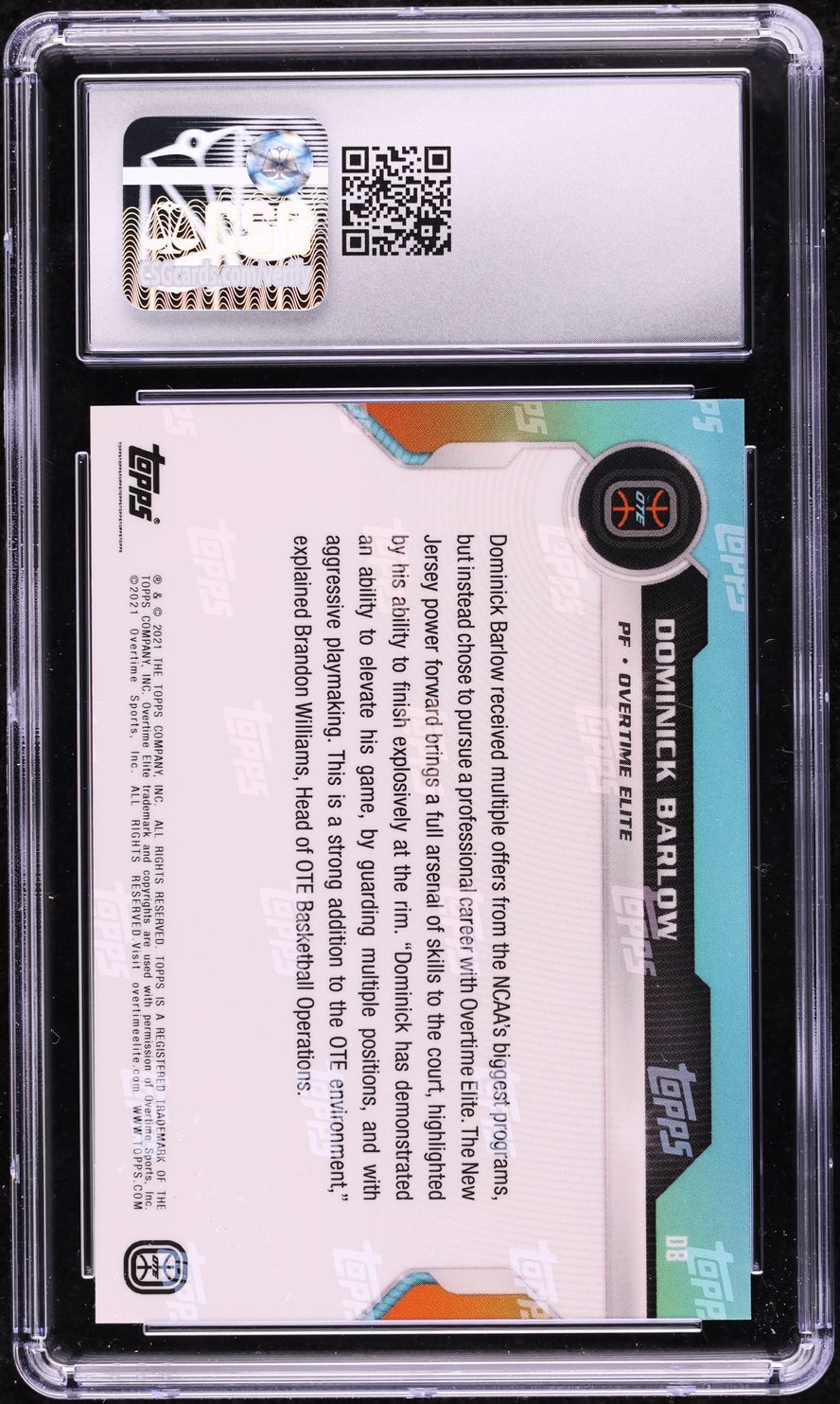 2021 Topps Now Overtime Elite Debut Dominick Barlow ROOKIE #D8 CSG 10 GEM MINT