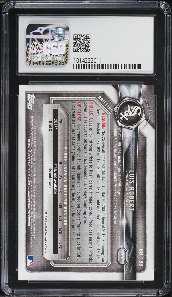 2018 Bowman Draft Luis Robert PROSPECT #BD-188 CSG 9 MINT on