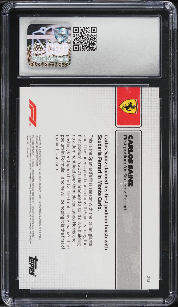 2021 Topps Now Formula 1 F1 Carlos Sainz #012 CSG 10 GEM MINT