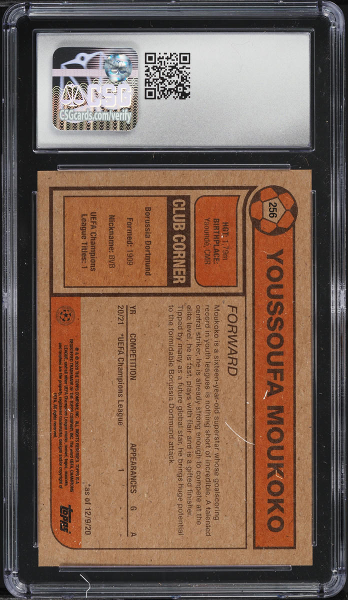 2020 Topps Living Set UEFA Youssoufa Moukoko ROOKIE #256 CSG 10 GEM MINT