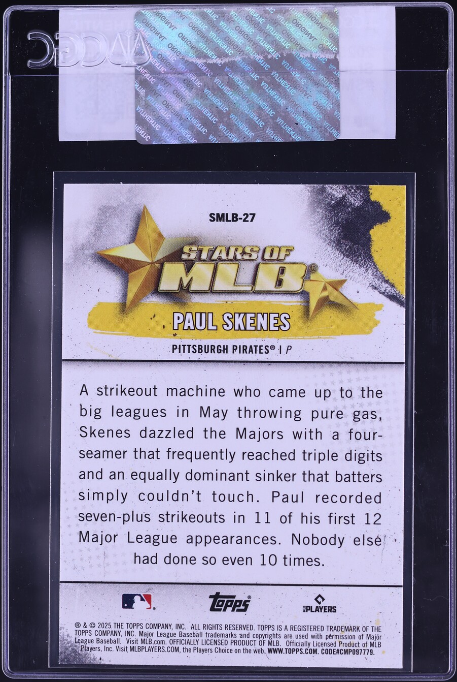 2025 Topps Stars Of MLB Paul Skenes #SMLB-27 CGC AUTH