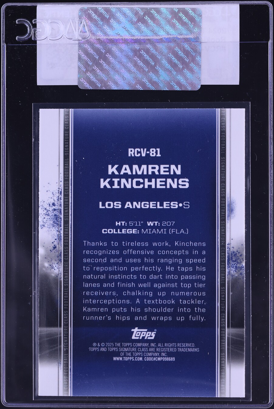 2024 Topps Signature Class Chrome Variation Kamren Kinchens ROOKIE CGC AUTH