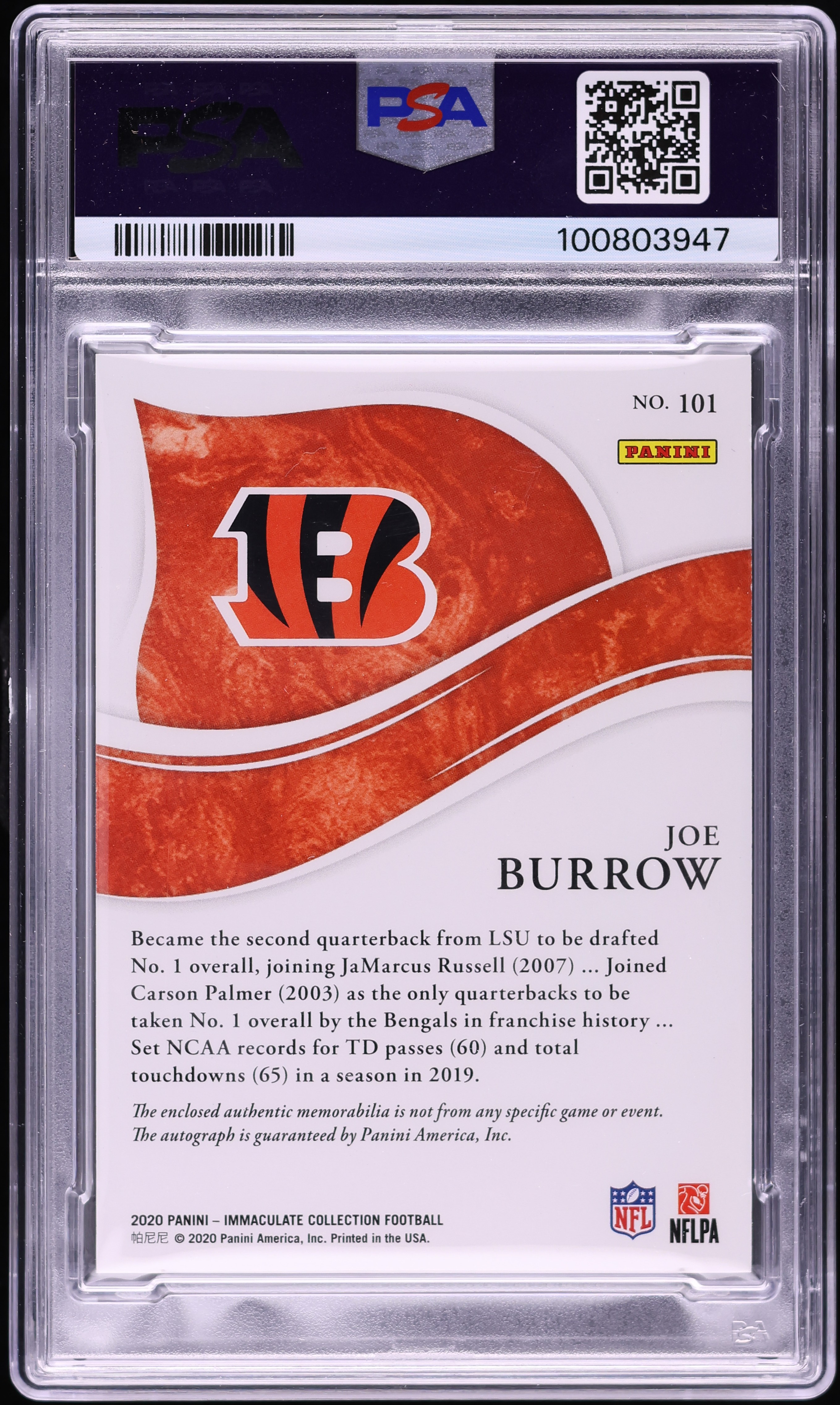 joe burrow graded rookie card GRADED 10 JOE BURROW 2025 Mosaic Touchdown Masters