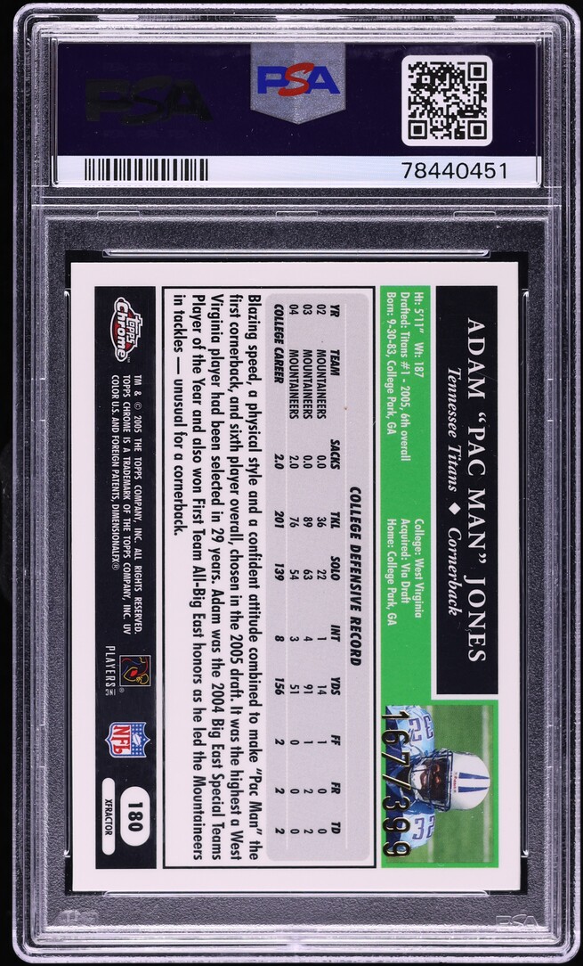 2005 Topps Chrome Gold Xfractor Adam Jones ROOKIE /399 #180 PSA 10 GEM MINT