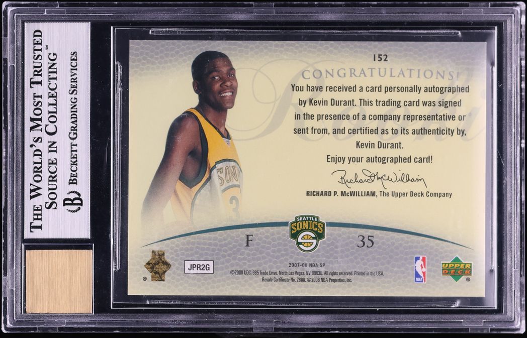 2007 SP Authentic Kevin Durant ROOKIE AUTO /399 #152 BGS 9 MINT