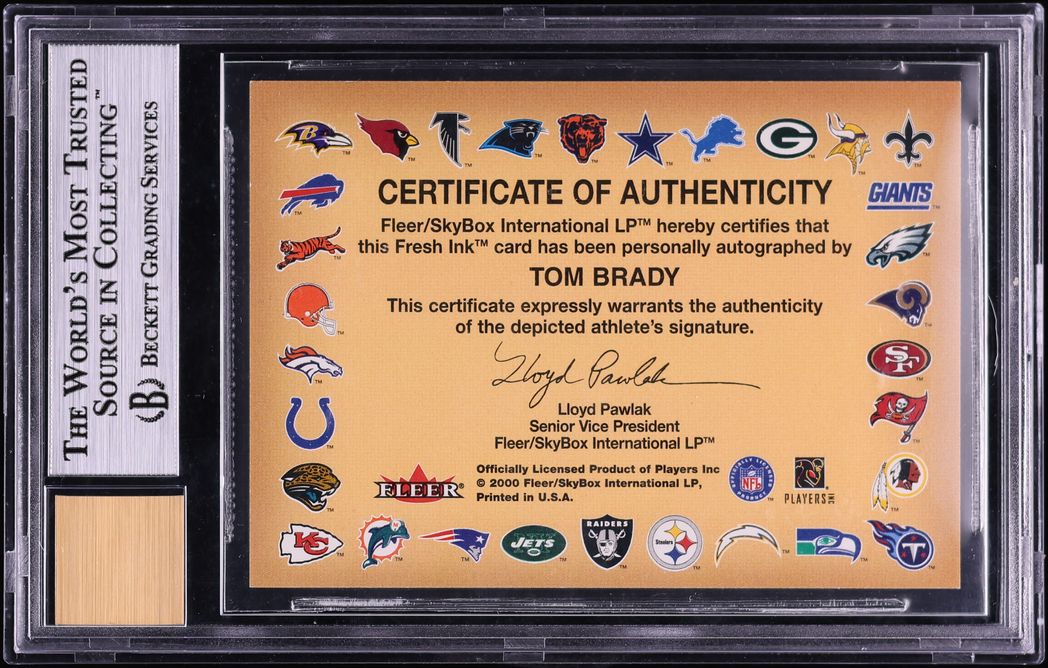 2000 Fleer Tradition Autographics Silver Tom Brady ROOKIE/250 BGS 8.5 10 Auto