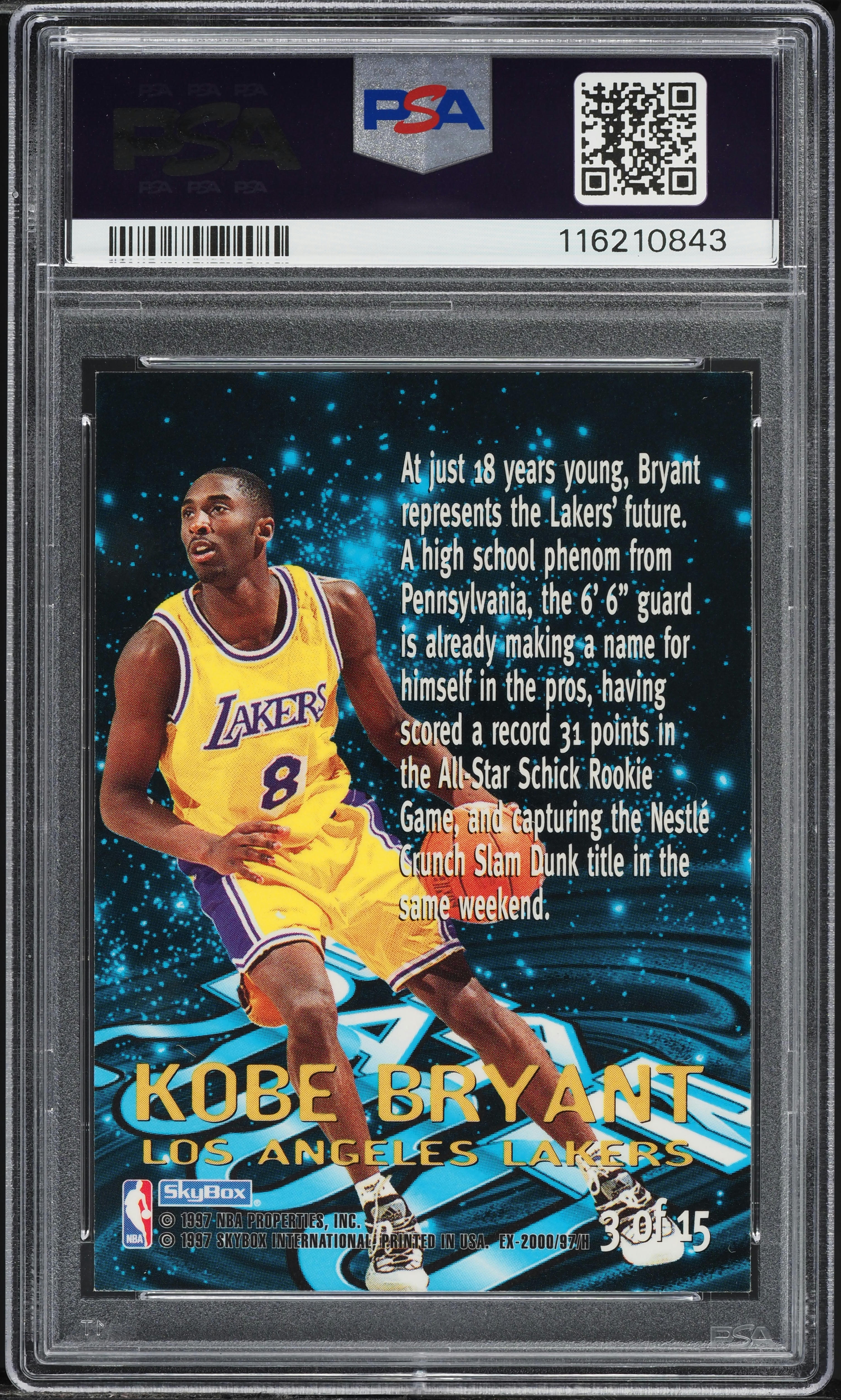 1996 Skybox E-X2000 Star Date 2000 Kobe Bryant ROOKIE #3 PSA 7