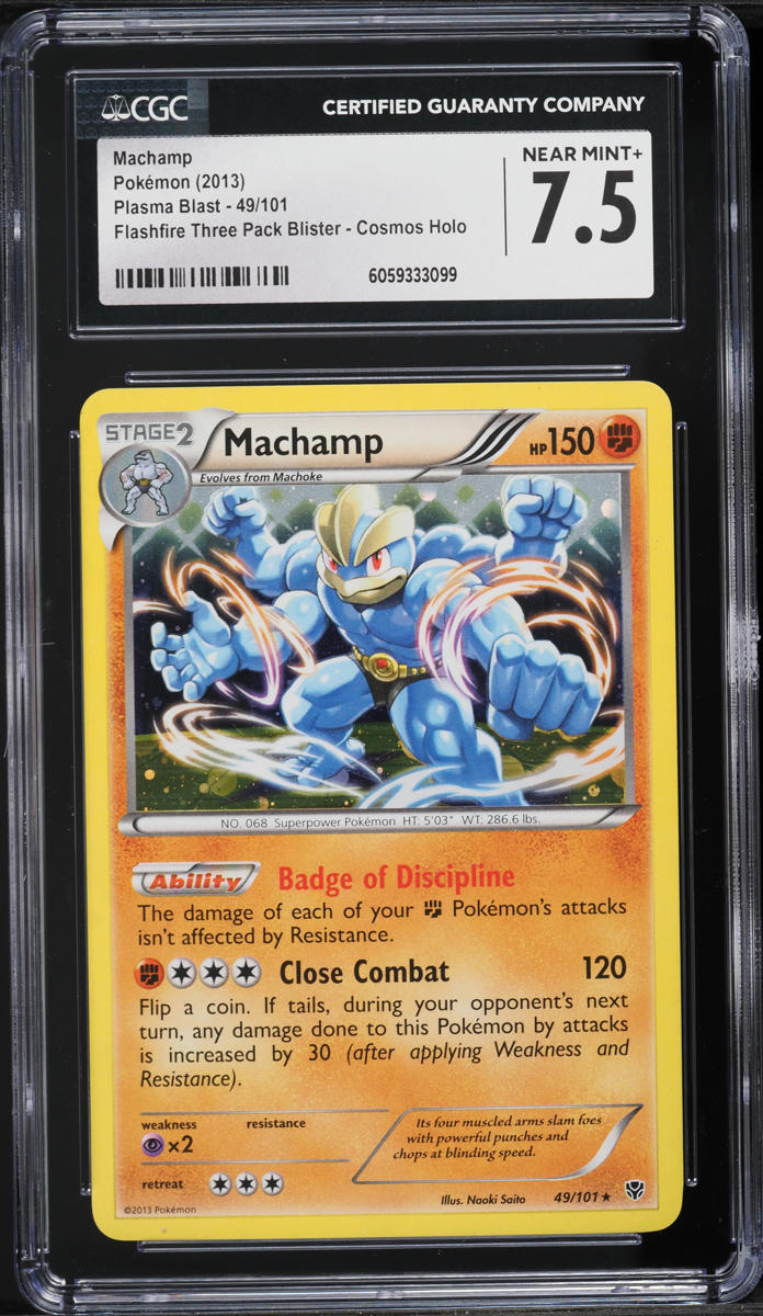 holographic machamp card Pokemon - (8/102) - Base Set Colorless Retreat Cost Machamp (65/145) (Cosmos Holo) [Sun