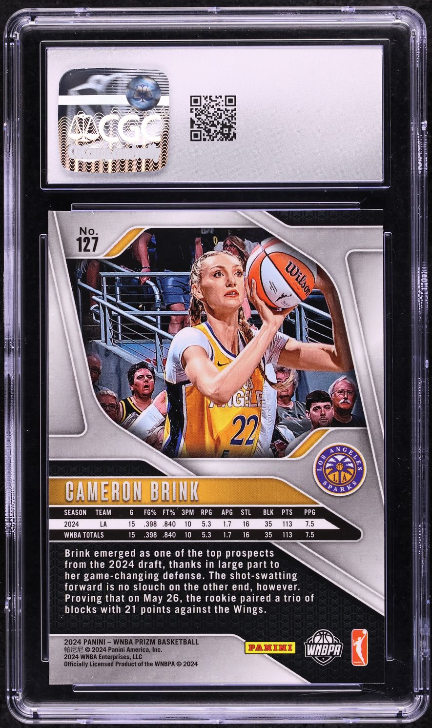 2024 Panini Prizm WNBA Cameron Brink ROOKIE #127 CGC 9 MINT
