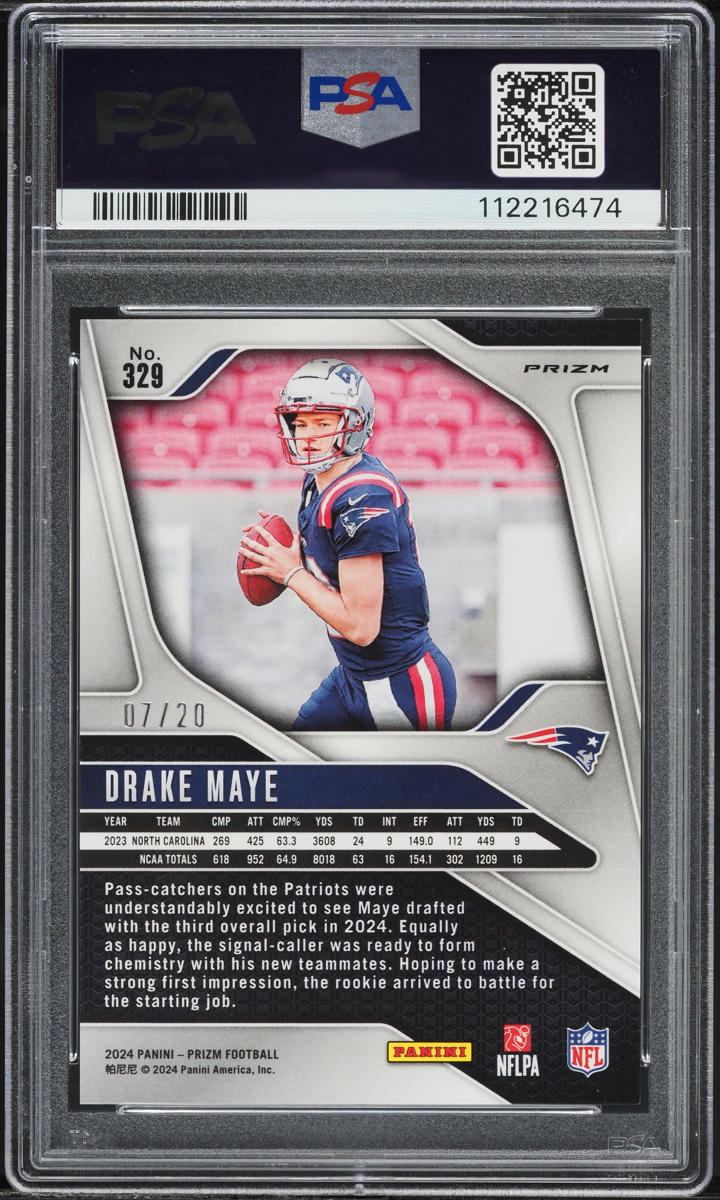 2024 Panini Prizm Red Choice Drake Maye ROOKIE /20 #329 PSA 10 GEM MINT