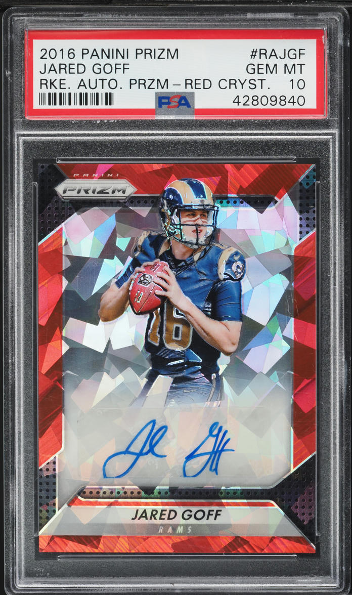 2016 Panini Prizm Red Crystal Jared Goff ROOKIE AUTO /75 #RAJGF PSA 10 GEM MINT