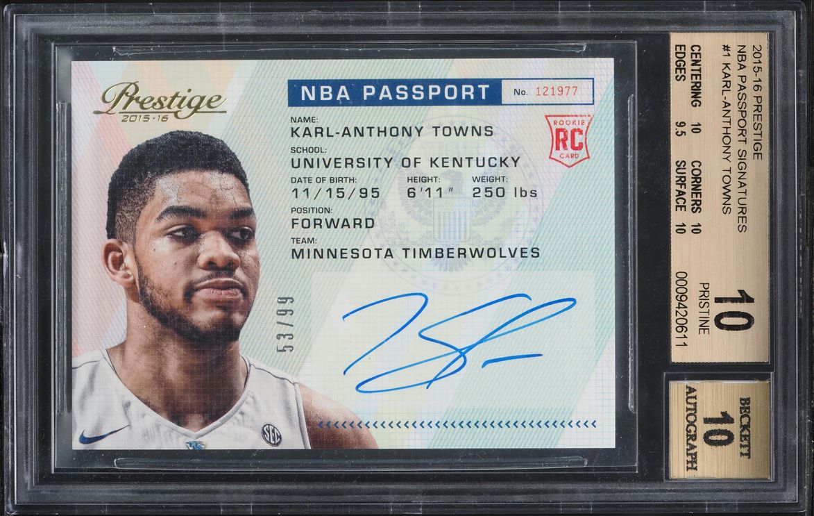 2015 Prestige NBA Passport Karl-Anthony Towns ROOKIE AUTO /99 BGS 10 PRISTINE
