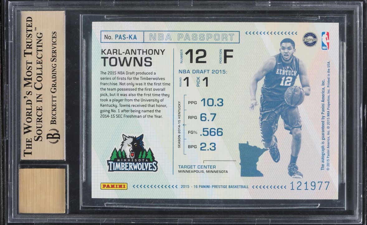 2015 Prestige NBA Passport Karl-Anthony Towns ROOKIE AUTO /99 BGS 10 PRISTINE