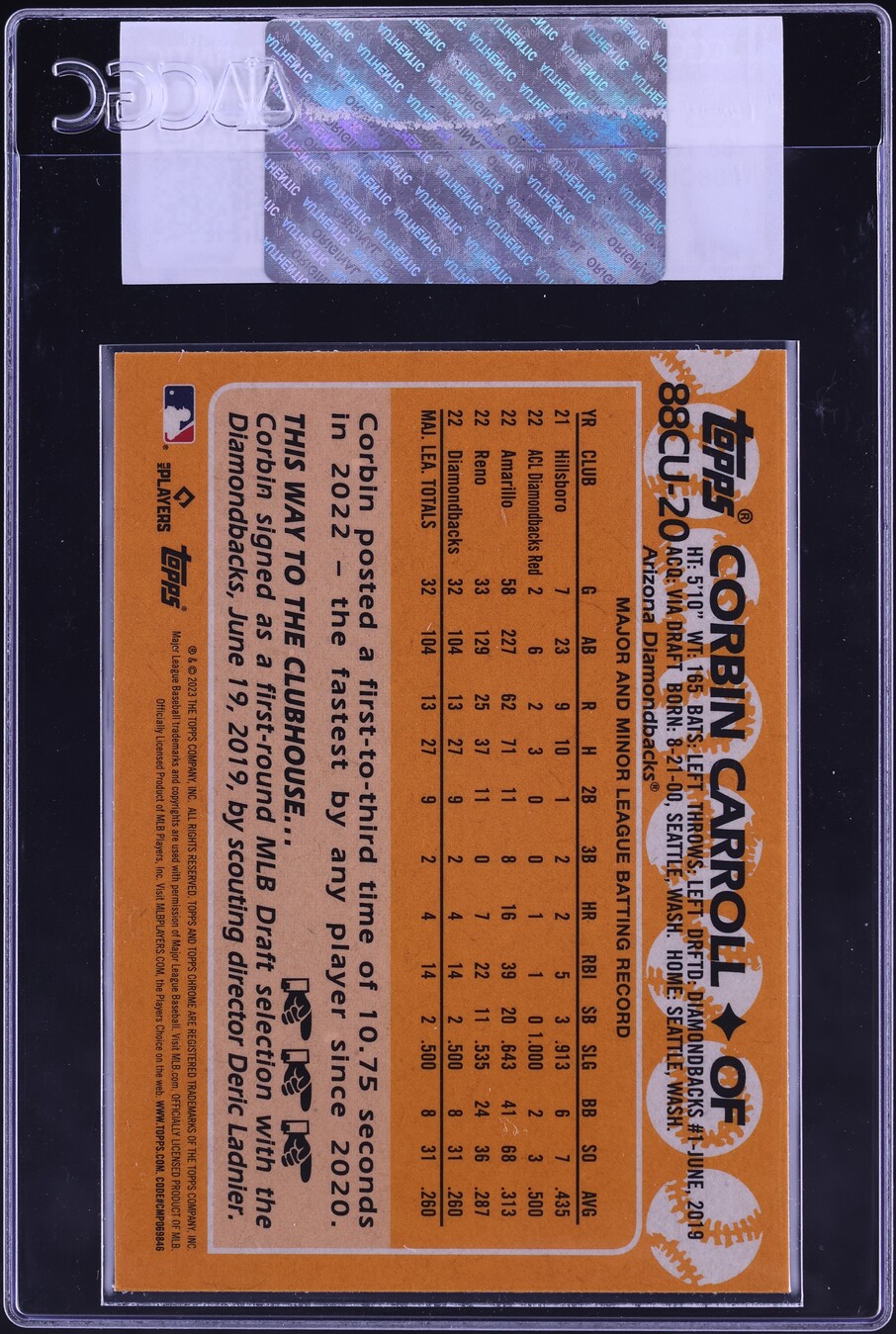 2023 Topps Chrome Update '88 Corbin Carroll ROOKIE #88CU-20 CGC AUTH
