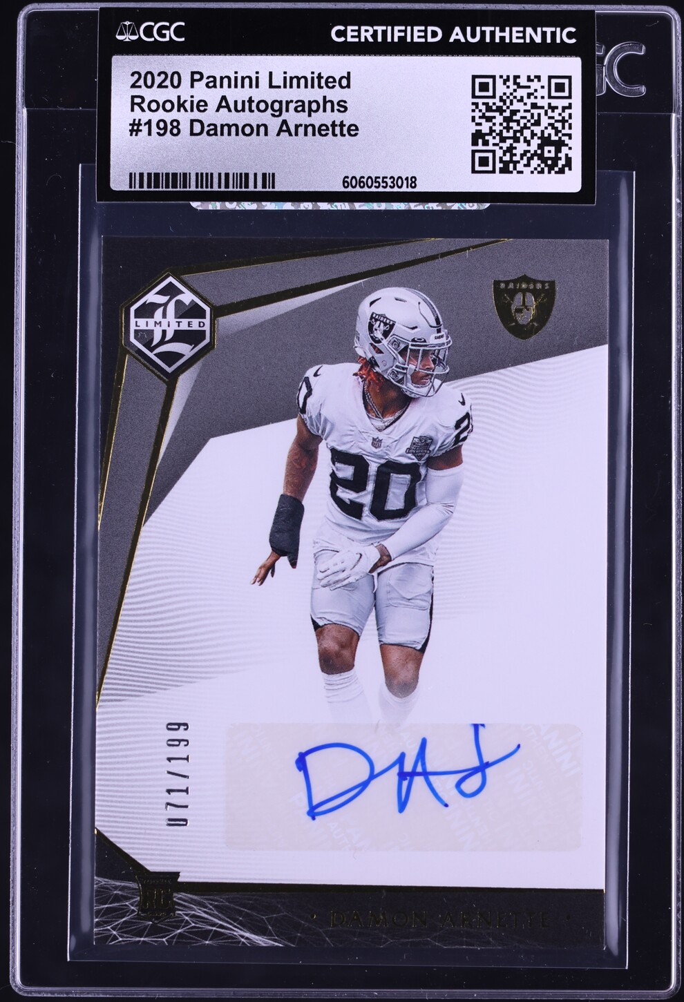 2020 Panini Limited Damon Arnette ROOKIE AUTO /199 #198 CGC AUTH