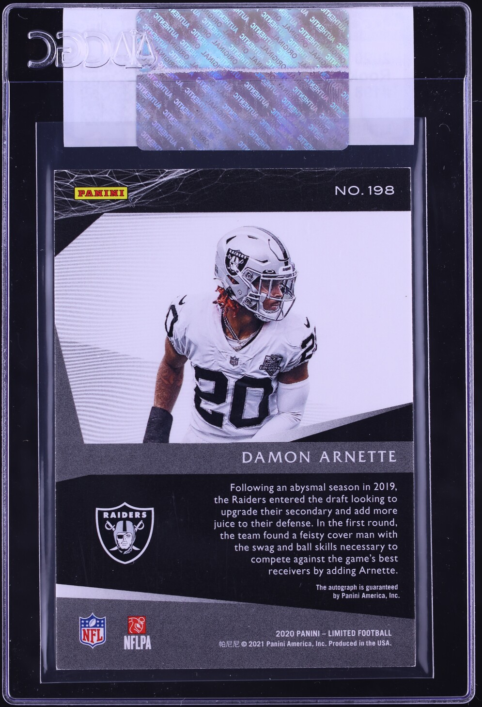 2020 Panini Limited Damon Arnette ROOKIE AUTO /199 #198 CGC AUTH