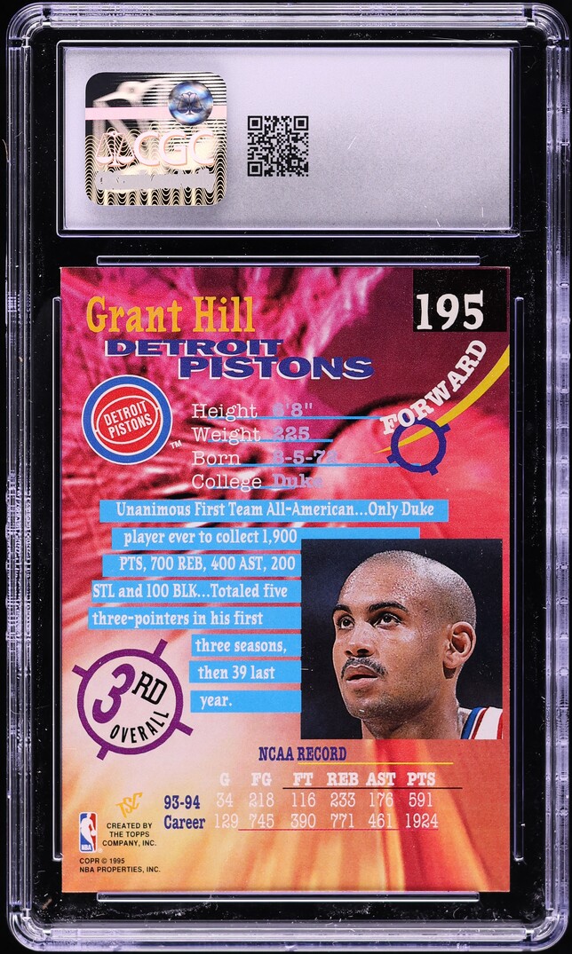 1994 Stadium Club Basketball Grant Hill ROOKIE #195 CGC 8.5 NM-MT+