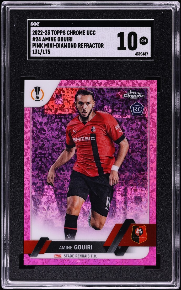 2022 Topps Chrome UEFA CC Pink Mini-Diamond Ref Amine Gouiri RC /175 SGC 10