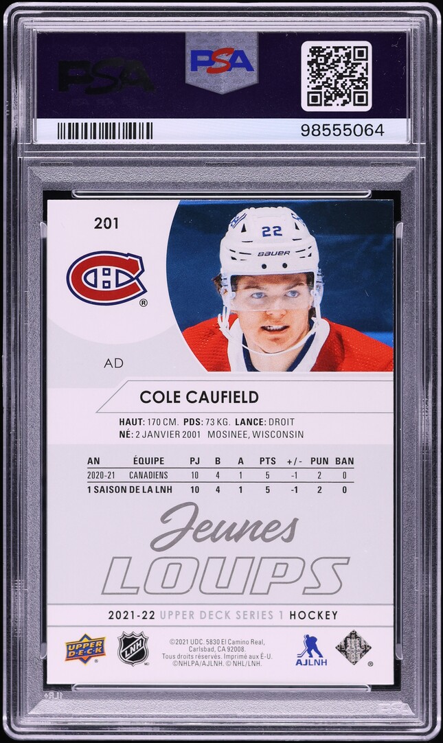 2021 Upper Deck French Cole Caufield ROOKIE #201 PSA 10 GEM MINT
