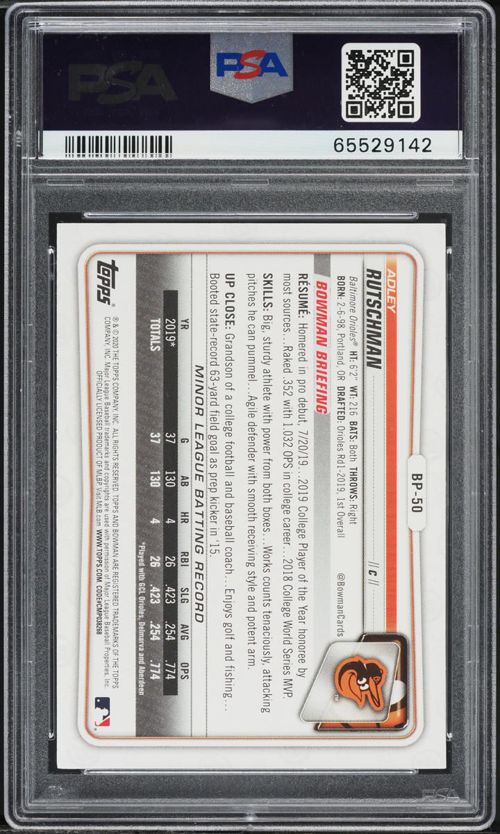 2020 Bowman Paper Adley Rutschman PROSPECT #BP-50 PSA 6 EXMT