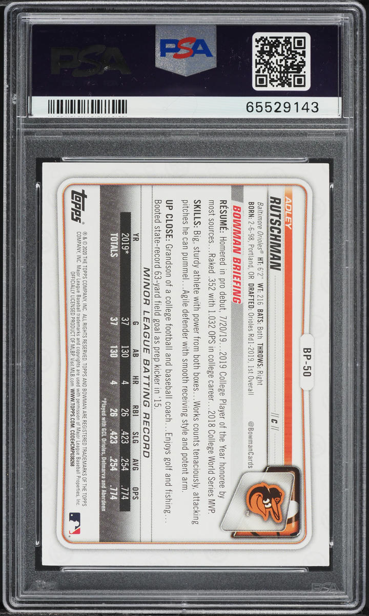 2020 Bowman Paper Adley Rutschman PROSPECT #BP-50 PSA 6 EXMT