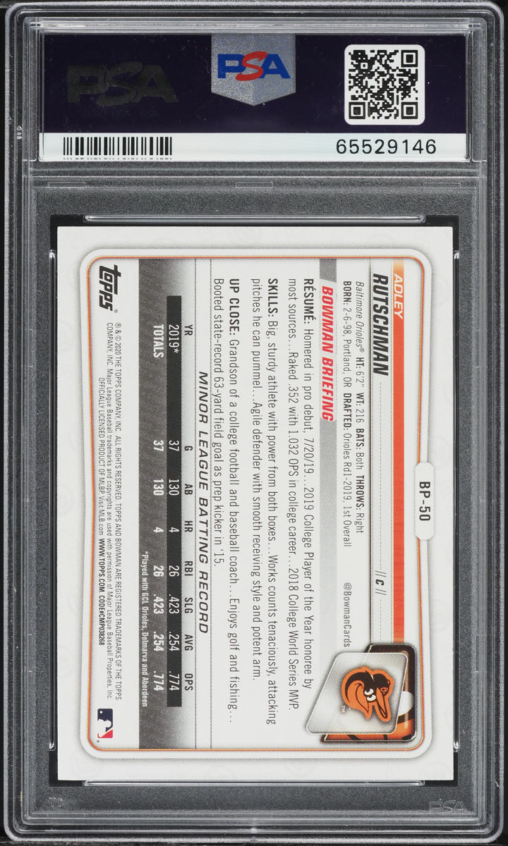 2020 Bowman Paper Adley Rutschman PROSPECT #BP-50 PSA 6 EXMT