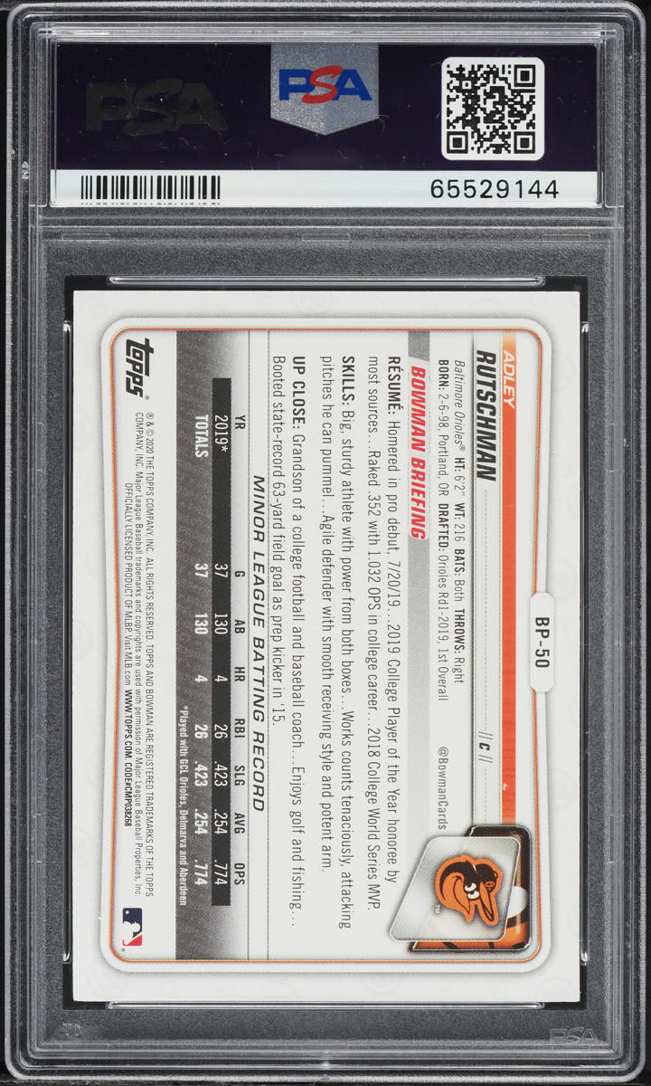 2020 Bowman Paper Adley Rutschman PROSPECT #BP-50 PSA 6 EXMT