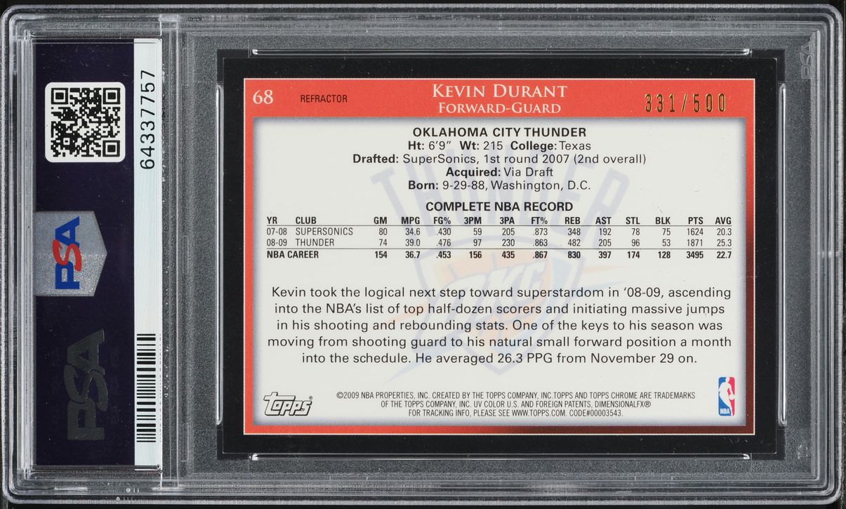 2009 Topps Chrome Refractor Kevin Durant /500 #68 PSA 8 NM-MT