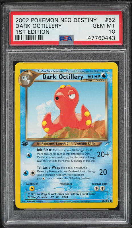 2002 Pokemon Neo Destiny 1st Edition Dark Octillery #62 PSA 10 GEM MINT on  Fanatics Collect
