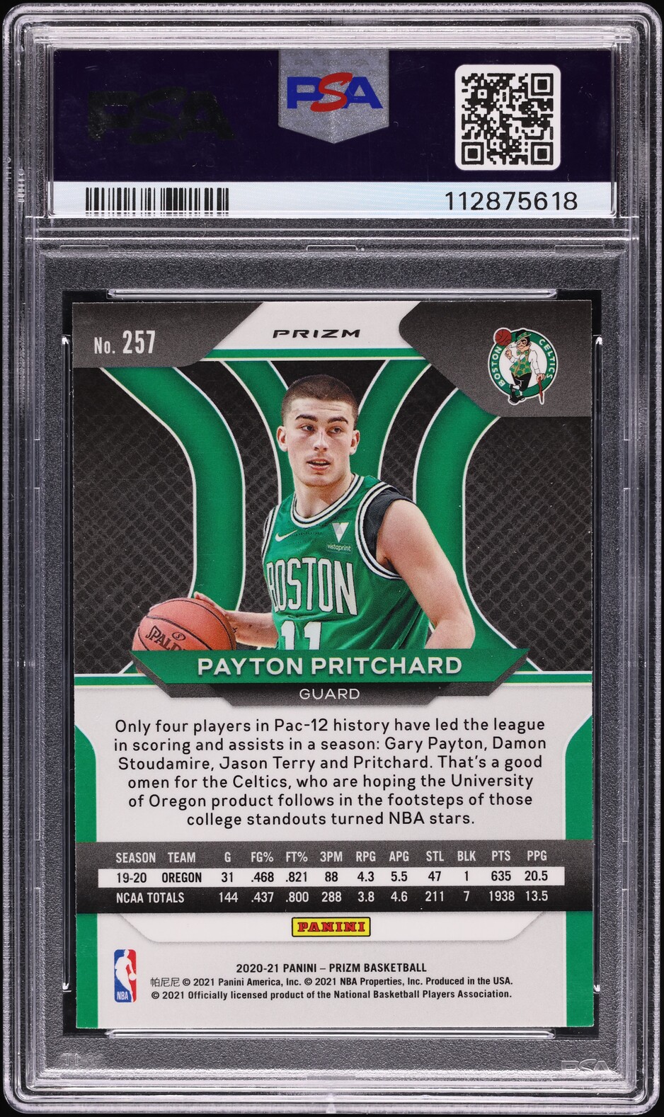 2020 Panini Prizm Green Payton Pritchard ROOKIE #257 PSA 10 GEM MINT